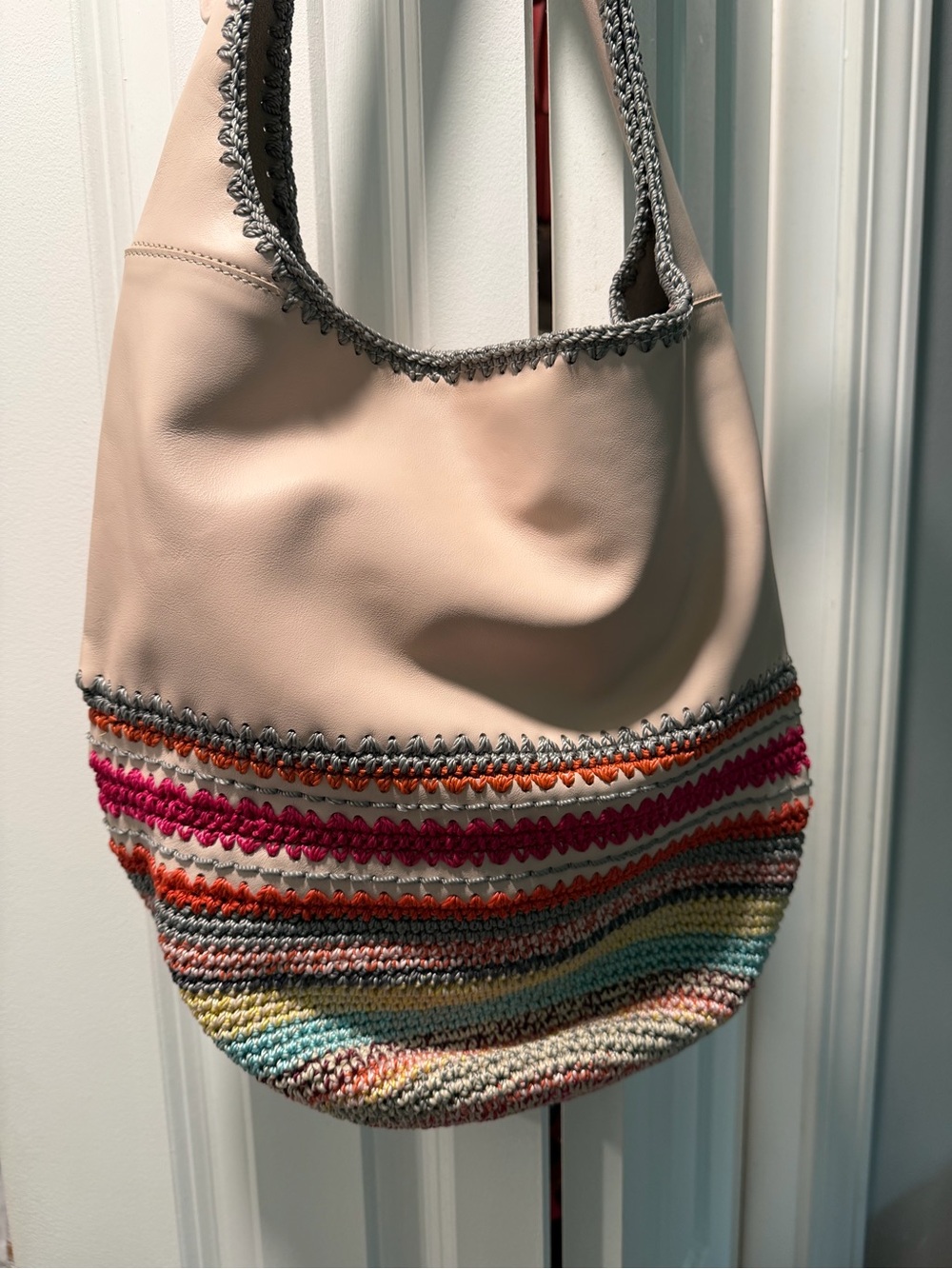 The Sak Cream Hobo with Multicolor Crochet Trim